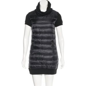 Moncler Black Wool Cowl Neck Mini Dress Puffer Front Short Sleeve Medium